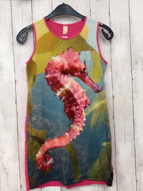   Kleid Gr. 146  pink hellblau Seepferdchen 