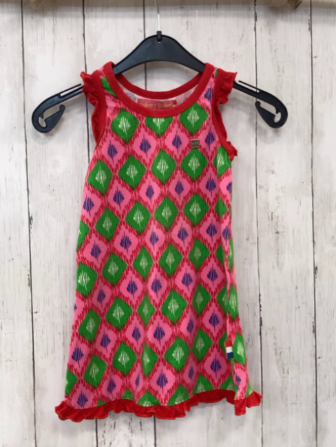 Bakery Babes  Kleid Gr. 98  pink rot grüne Rauten roter Rüschensaum 