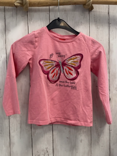 S´ Oliver  Langarmshirt  Gr. 116  rosa Schmetterling mit silber Pailetten Schrift 