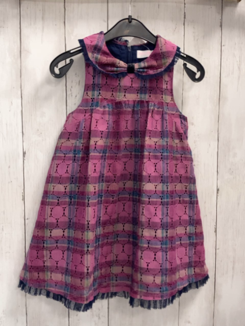 Mezzo Piano  Kleid  Gr. 104  zweilagig blaues Unterkleid + pflaume alrosa beige Kreise mit Lochstickerei Kragen blauer Rüschenbund 