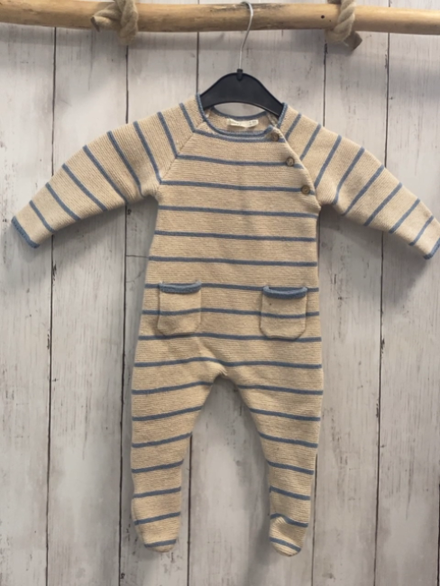 Sfera  Overall Gr. 56  beige hellblaue Streifen Strick 