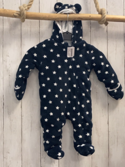Blue Seven  Plüschoverall Gr. 68  dunkelblau weiße Sterne Kapuze mit Ohren 
