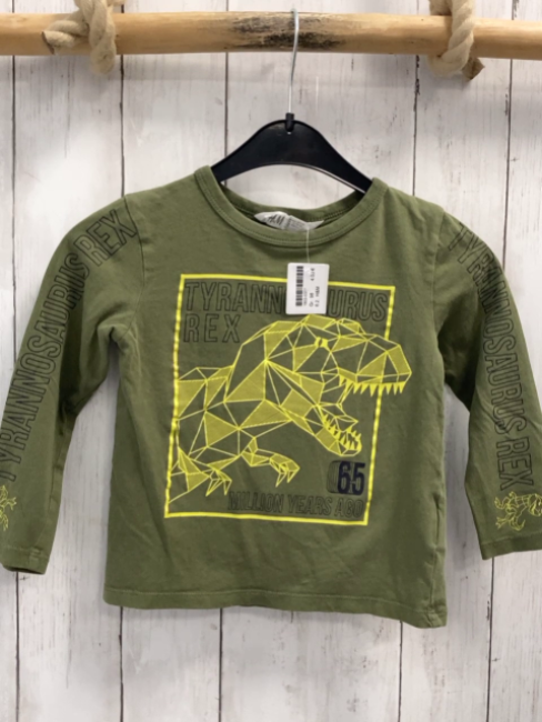 H&M Langarmshirt  Gr. 98  kiwi hellgrüner Dino Schrift 