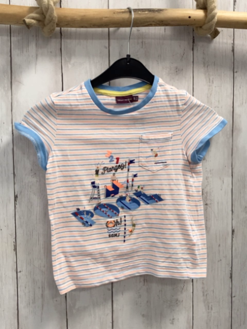 Sergent Major  T-Shirt  Gr. 98  weiß hellblau orange Streifen Poolbilder 