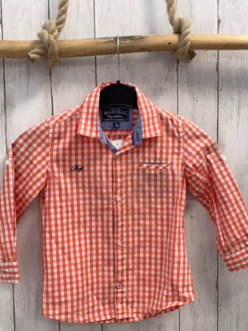 Mayoral  Hemd  Gr. 98  orange weiß kariert 