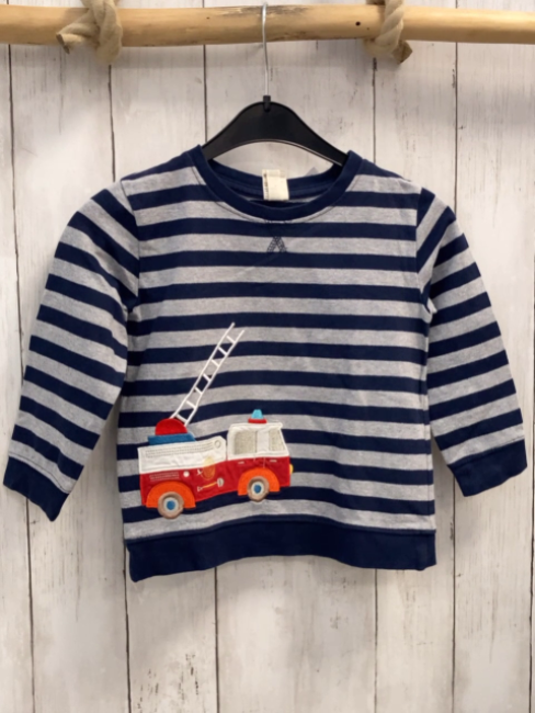 Alana  Langarmshirt  Gr. 104  blau graue Streifen Feuerwehrauto 