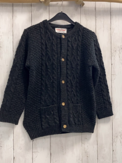 Original Steindl  Strickjacke  Gr. 152  dunkelgrau Rauten Zöpfe Trachtenknöpfe 