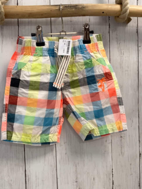   Shorts  Gr. 98  weiß bunt kariert orange Palmen