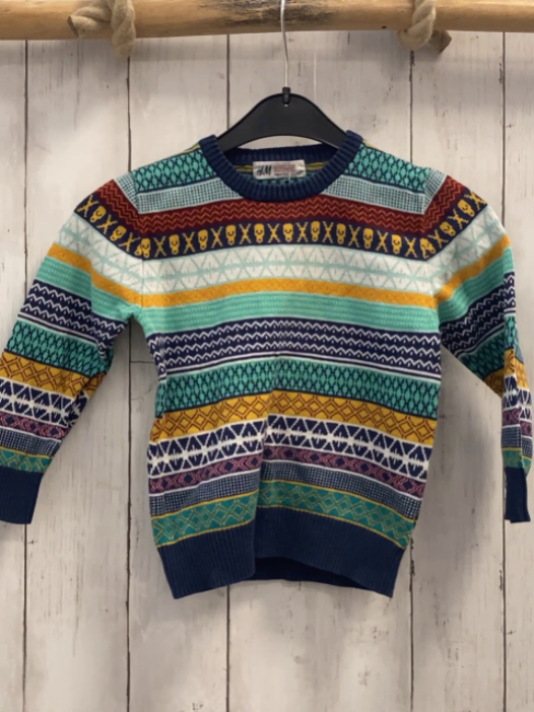 H&M  Pullover  Gr. 104  blau mint weinrot  mais türkis Streifen Strick mit Muster 