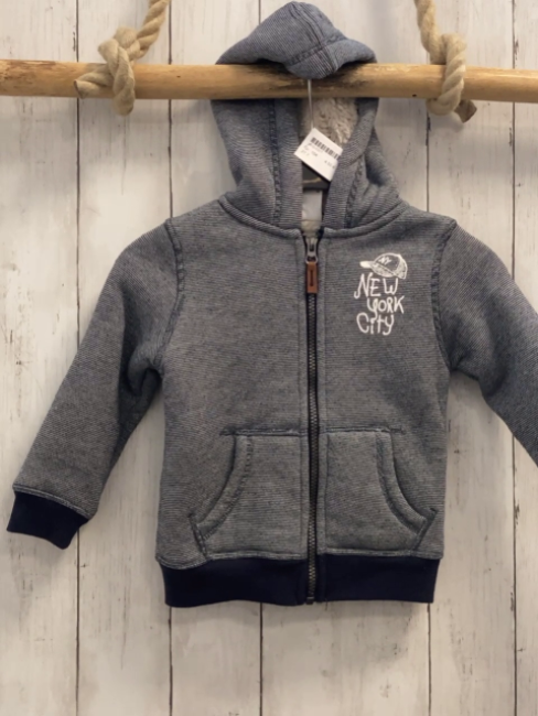   Sweatjacke  Gr. 104  blau hellgraue Streifen Kapuze Teddyfutter 