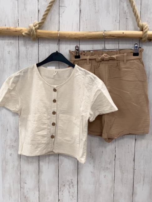 2tlg De Facto  Sommerbluse + Hose  Gr. 146/152  beige hellbraun 