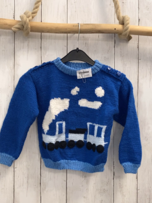   Pullover  Gr. 92  blau helblauer Bund Lok Anhänger 