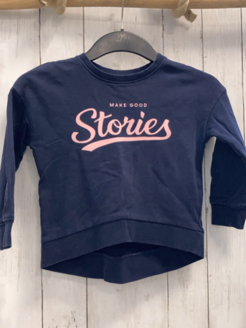 Mango Pullover  Gr. 116  blau rosa Schrift 