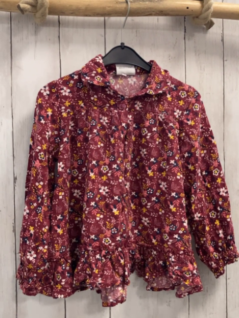   Bluse  Gr. 116  weinrot bunte Blumen + Blätter 