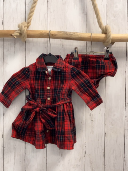 Ralph Lauren  Kleid + Shorts Gr. 68  rot schwarz weiß kariert 