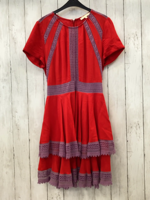 Maje Kleid Gr. 36  rot lila flieder Häkelei Lochmuster 