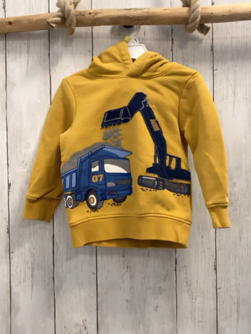   Pullover  Gr. 92  gelb Bagger + Lastwagen Kapuze 