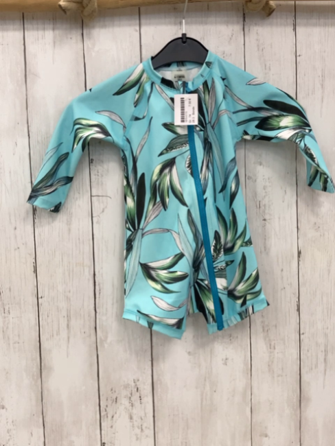 Bondx  UV-Schutzoverall  Gr. 74  hellblau bunte Blätter petrol Reißverschluss 