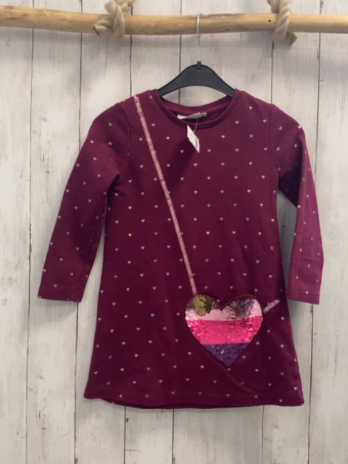 Happy Girls  Kleid  Gr. 116  aubergine bunte Herzen Pailettentasche in Deutschlandfarben 