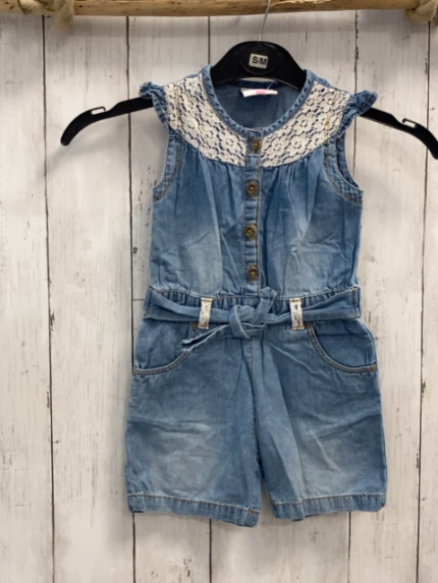   Playsuit  Gr. 86  blau Jeans weiße Blumenhäkelei 