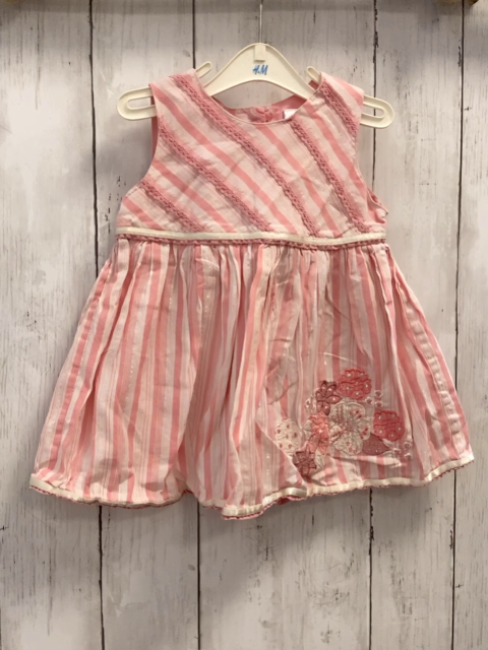 Next  Kleid  Gr. 80  rosa weiß lachs Streifen Blumenstickerei silber Glitzerstreifen 