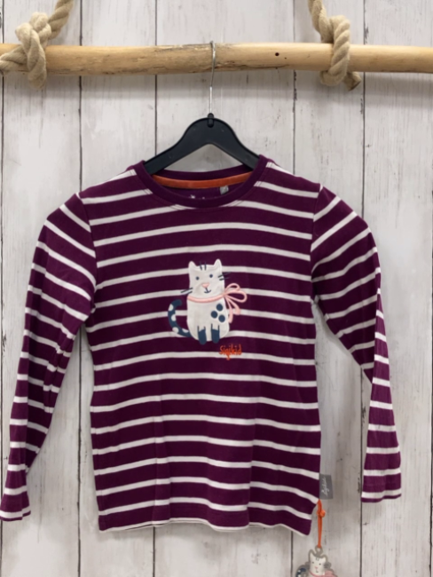 Sigikid  Pullover  Gr. 116  brombeere weiße Streifen Katze 