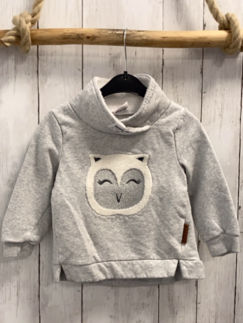   Pullover  Gr. 104  hellgrau großer Kragen mit weißem Plüschfutter Eule 