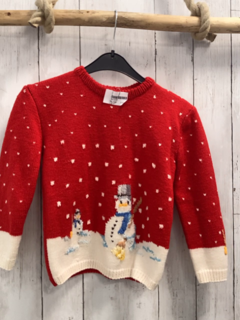   Pullover  Gr. 110  rot weiß Strick Schneemänner 