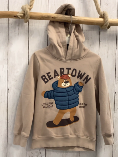  Pullover Gr. 122  beige Kapuze Bär