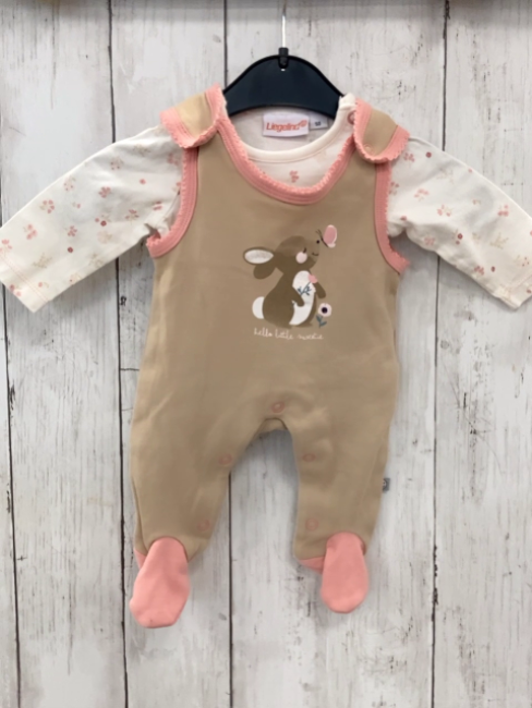2tlg Liegelind Langarmshirt + Strampler Gr. 50 weiß Blumen + beige rosa Bund