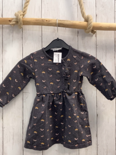   Kleid  Gr. 80  grau bunte Bögen weiße Punkte Rüschen 