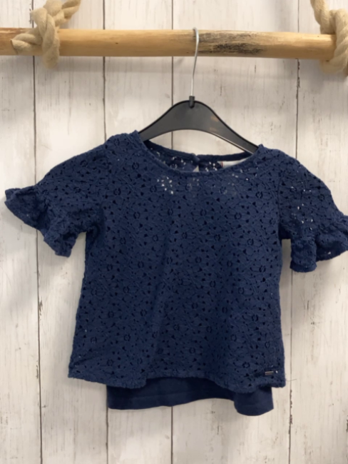 Tommy Hilfiger  Sommerbluse  Gr. 104  blau Blumenstickerei 