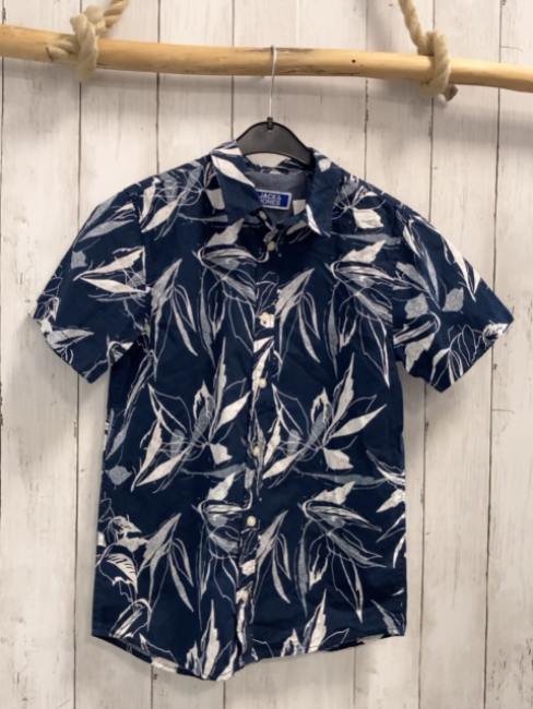 Jack & Jones  Sommerhemd  Gr. 152  blau weiße Blätter 
