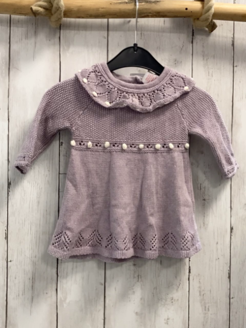 Tahari  Kleid  Gr. 62  lavendel Strick großer Kragen mit Lochmuster weiße Noppn 