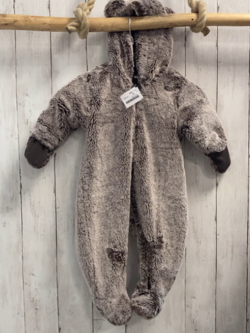 H&M  Overall  Gr. 68  hellgrau braun Fell Kapuze mit Ohren 