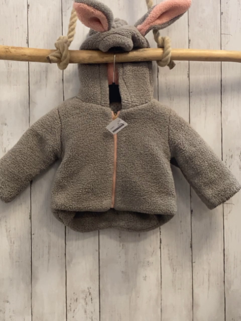   Teddyjacke  Gr. 92  hellgrau Kapuze mit Hasenohren 