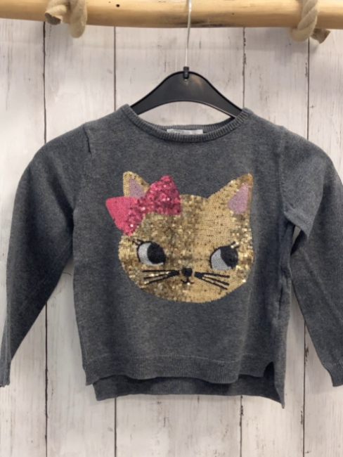 H&M  Pullover  Gr. 98  grau Strick Pailettenrehkopf 