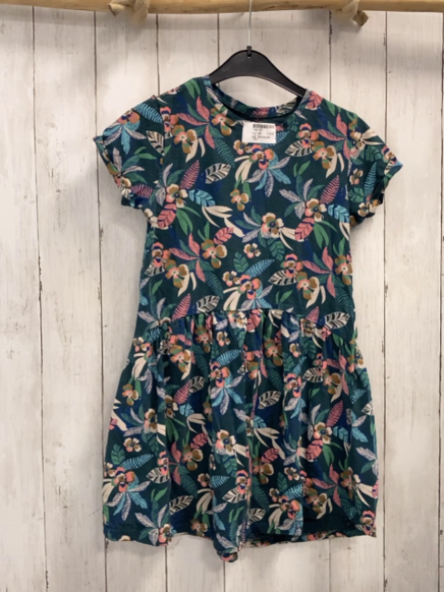 Vertnaudet  Kleid  Gr. 140  dunkelgrün bunte Blätter + Blüten 