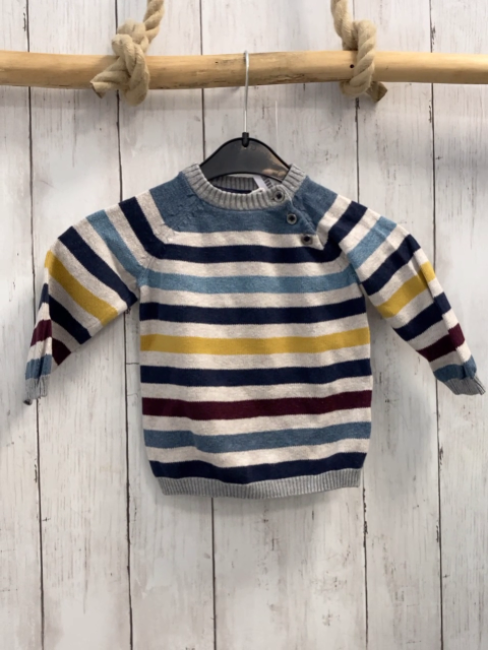 H&M Pullover Gr. 74  grau blau rot gelb gestreift Strick