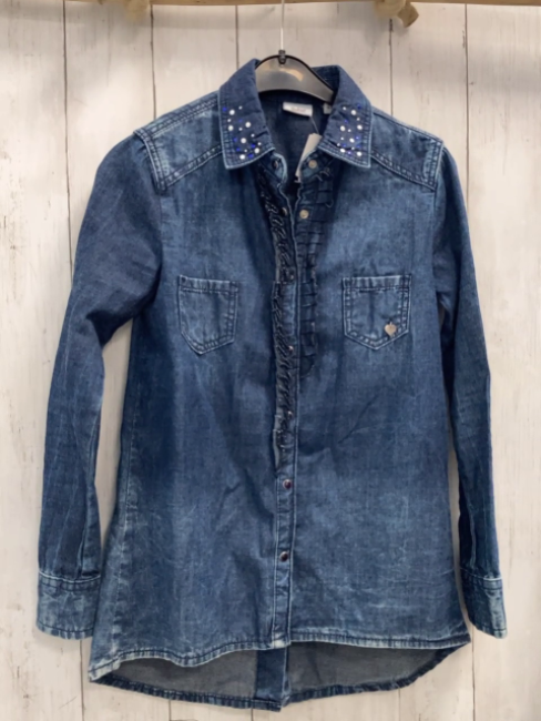 Blukids  Bluse  Gr. 140  blau Rüschen Steine am Kragen 