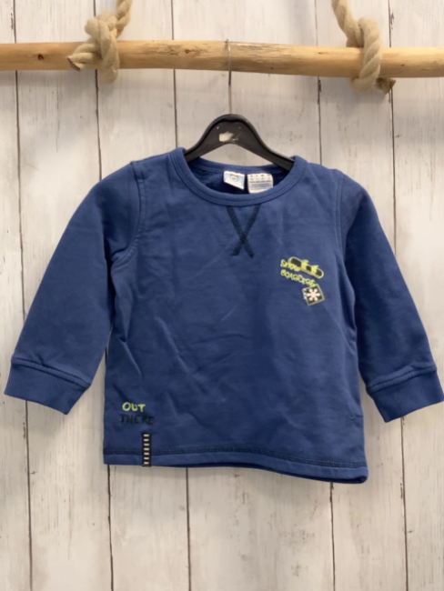 Bob der Bär  Pullover  Gr. 92  blau schwarze Nähte Schrift 