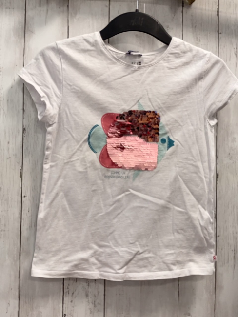 Okadi T-Shirt  Gr. 152  weiß bunter Fisch mit Pailetten 