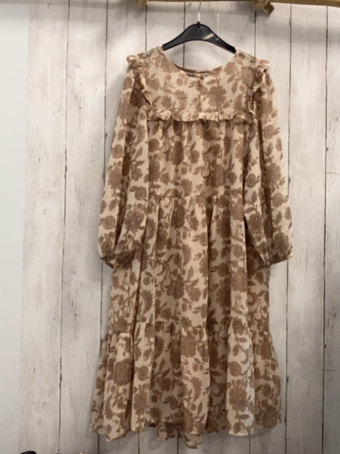 Zara  Kleid  Gr. 134  beige braune Blumen goldene Glitzerpunkte 