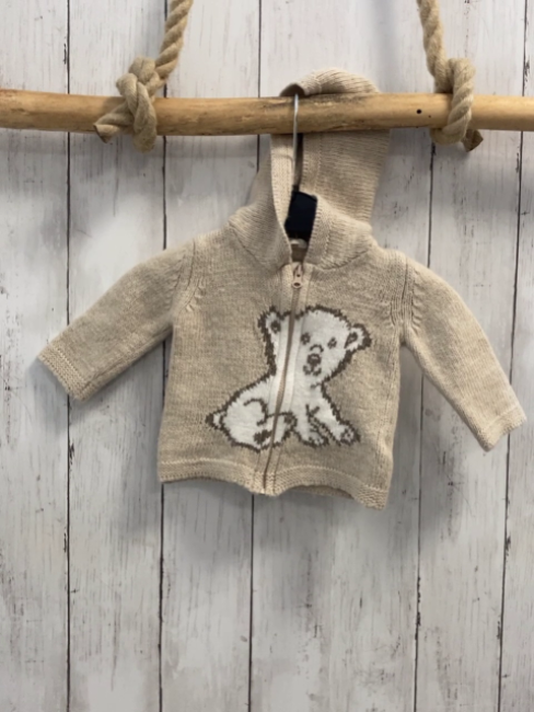 Benetton  Strickjacke  Gr. 62  beige Kapuze weißer Bär 