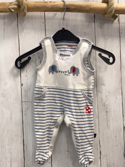 Bornino Strampler Gr. 50  weiß blaue Streifen Elefanten