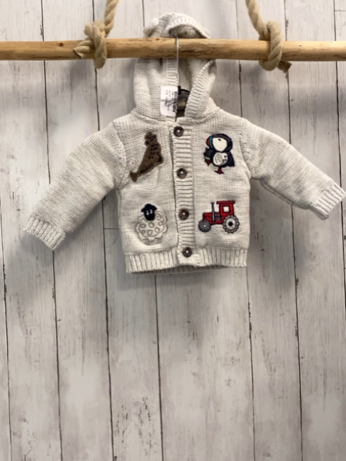 nutmeg Strickjacke Gr. 68  grau gefüttert Tiere Traktor