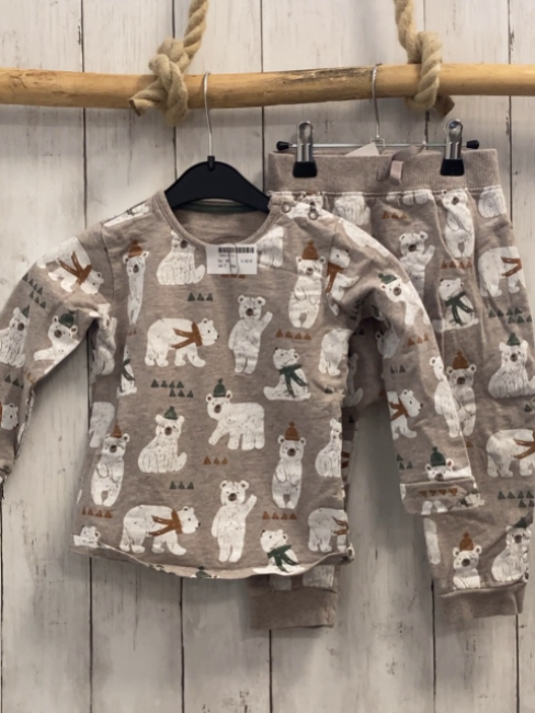 2tlg  Pullover + Jogginghose  Gr. 86  beige weiße Bären mit Schals 