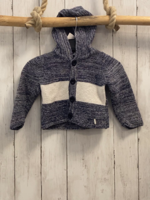 Bellybutton  Strickjacke  Gr. 62  blau hellgrau meliert + weißer Streifen Kapuze 