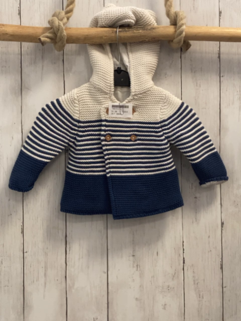 M&S  Strickjacke  Gr. 68  weiß + blau weiße Steifen + blau Strick Kapuze mit Ohren 