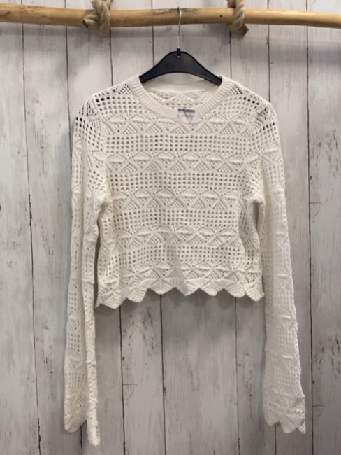   Pullover  Gr. 158/164  weiß Strick Lochmuster 